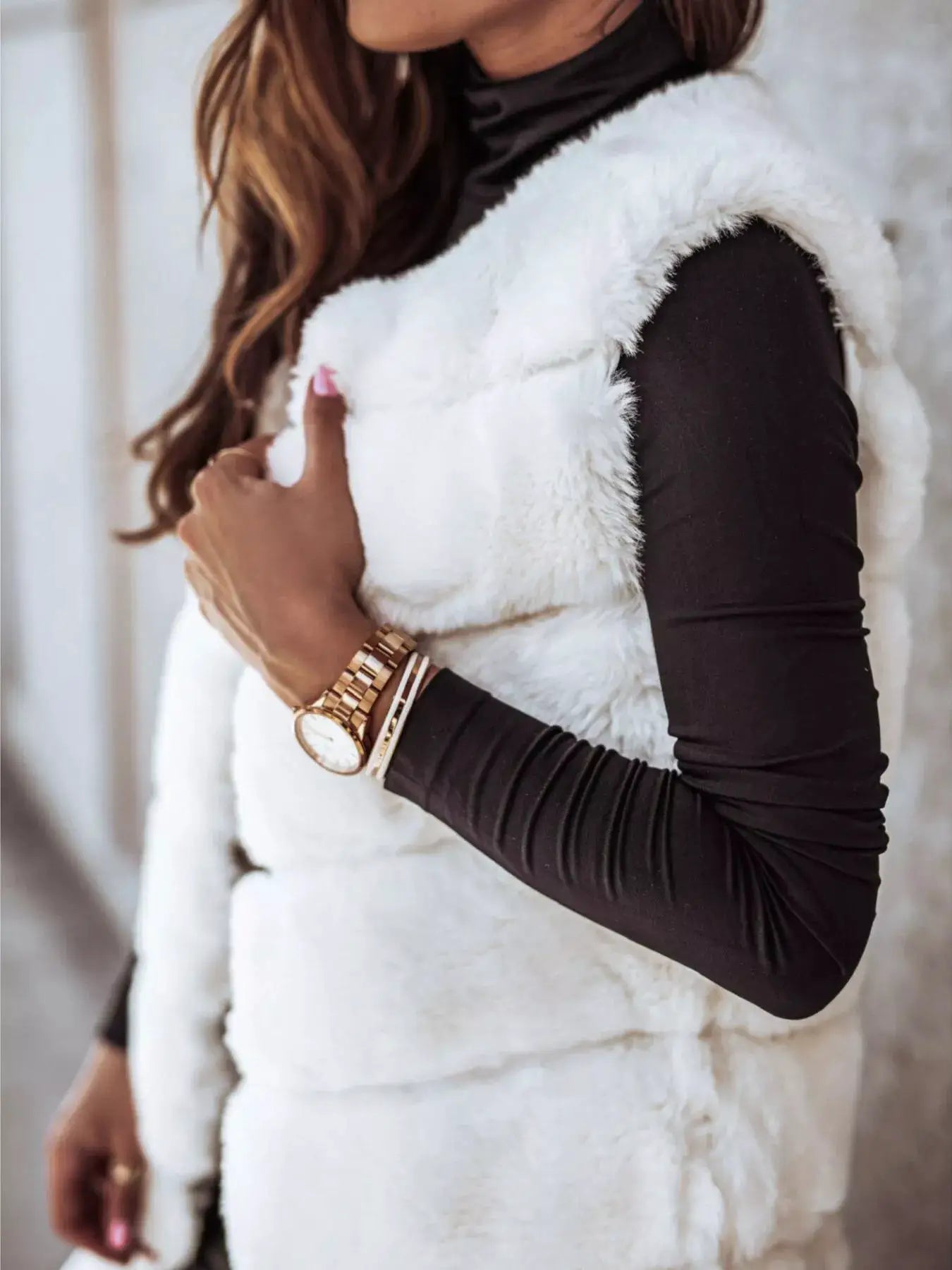 Faux Fur Longline Vest Coat by Trendsi