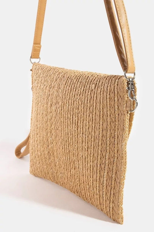 Fame Round Flap Intricate Paper Woven Envelope Clutch Bag - Bitsy Gypsy Boutique