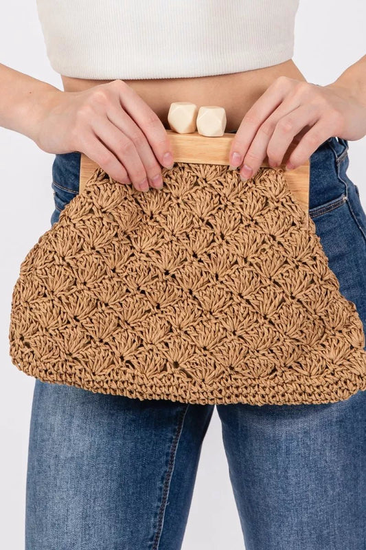 Fame Straw Braided Wooden Frame Cluch Bag - Bitsy Gypsy Boutique