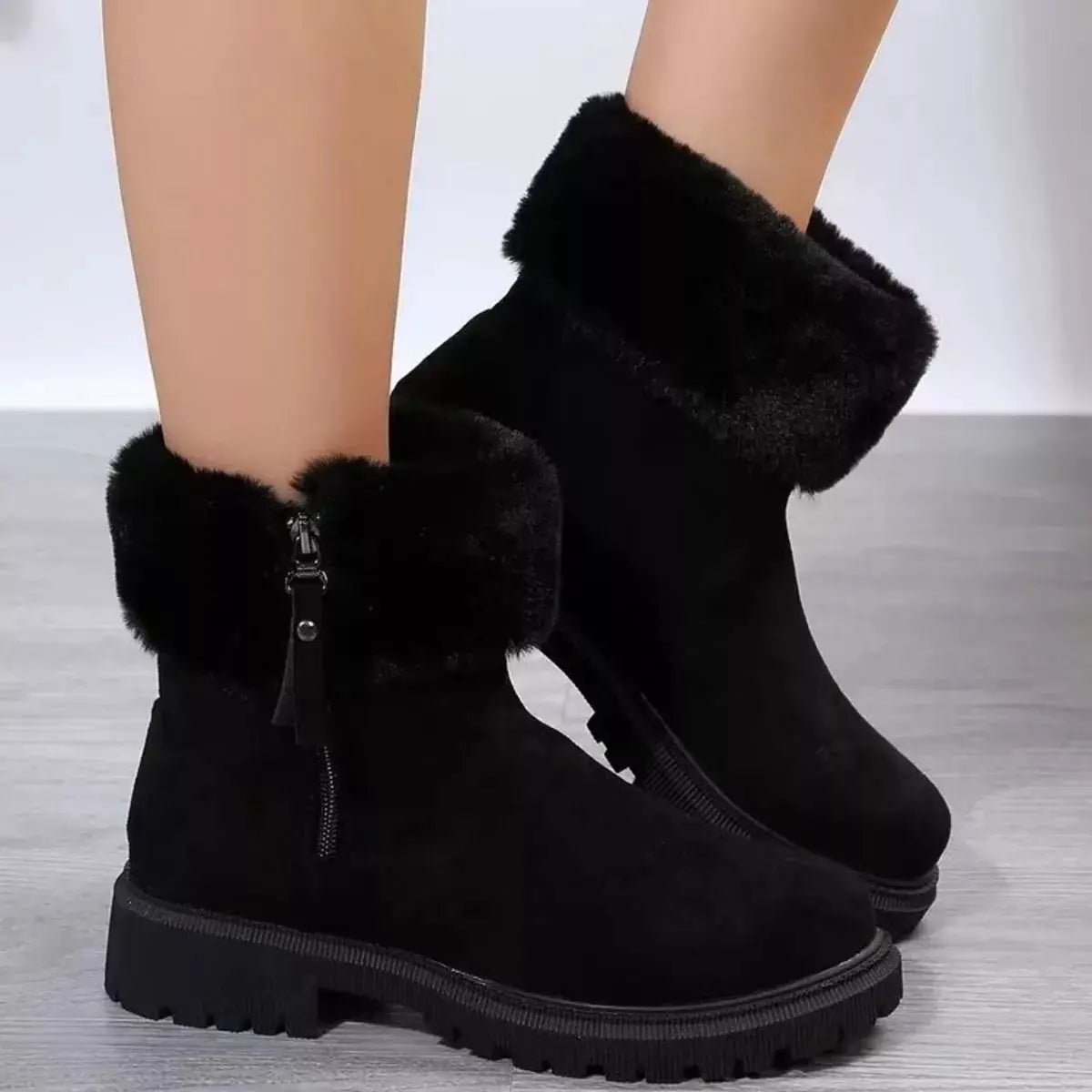 Faux Fur Lined Side-Zip Chunky Platform Ankle Boots - Bitsy Gypsy Boutique