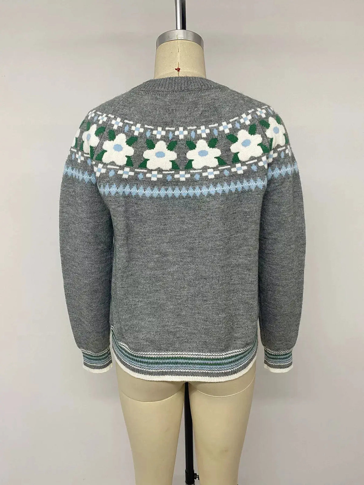 Floral Pattern Round Neck Sweater by Trendsi