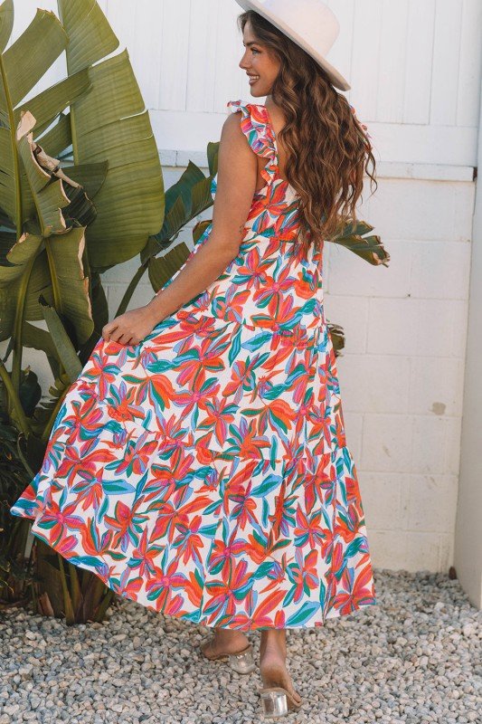 Floral Boho Ruffle Strap V - Neck Maxi Dress - Bitsy Gypsy Boutique