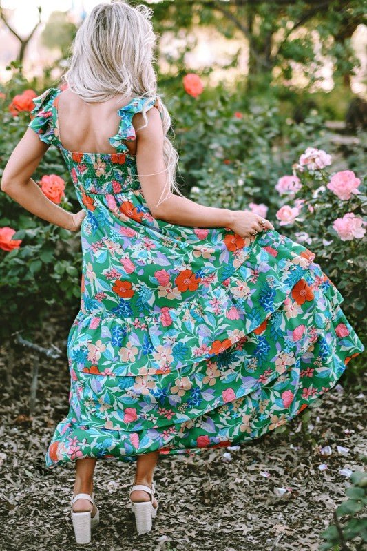 Floral Sleeveless Ruffle Tiered Maxi Dress - Bitsy Gypsy Boutique