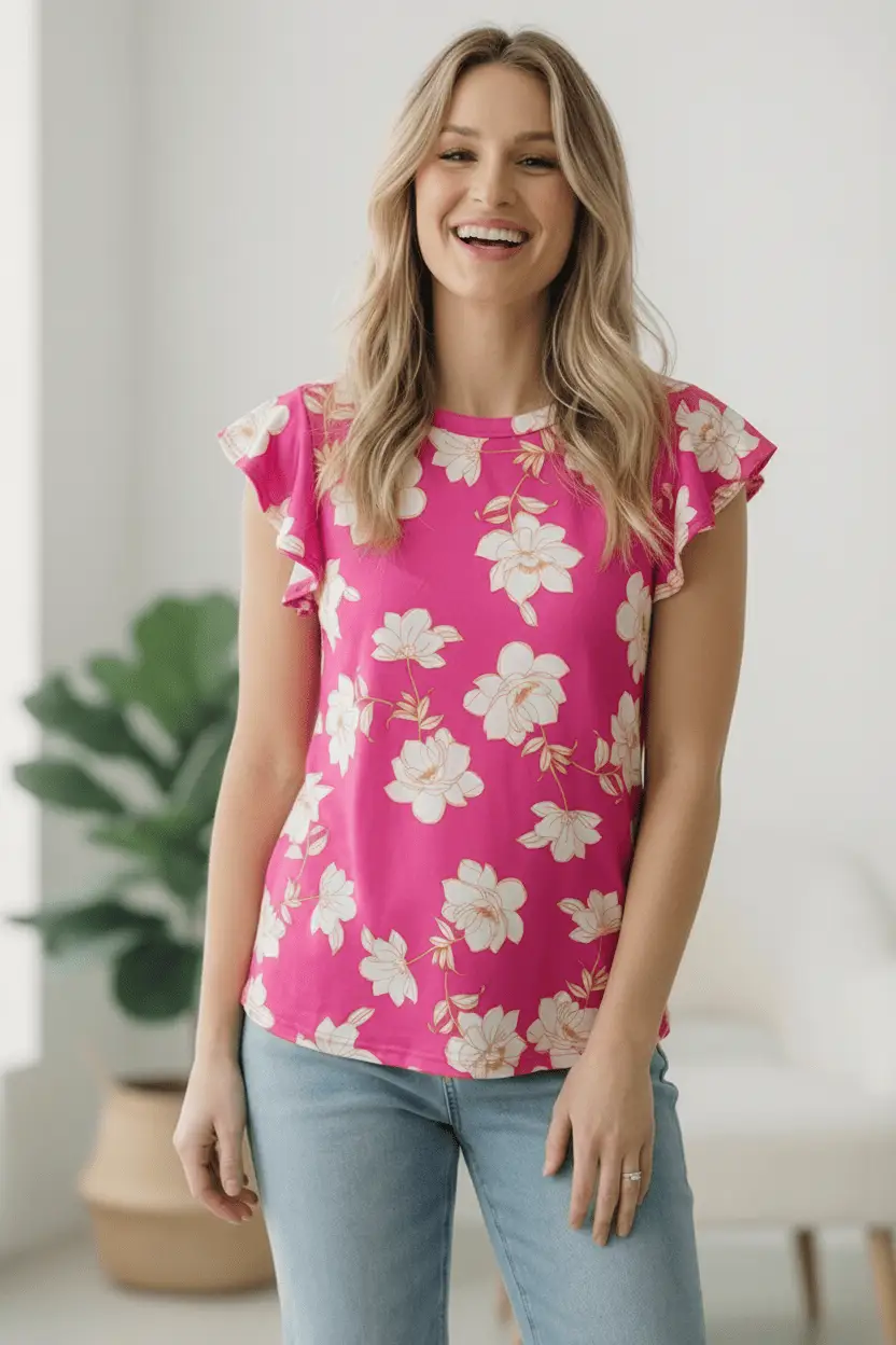 Flutter Into Spring Pink Floral Top by Haptics
