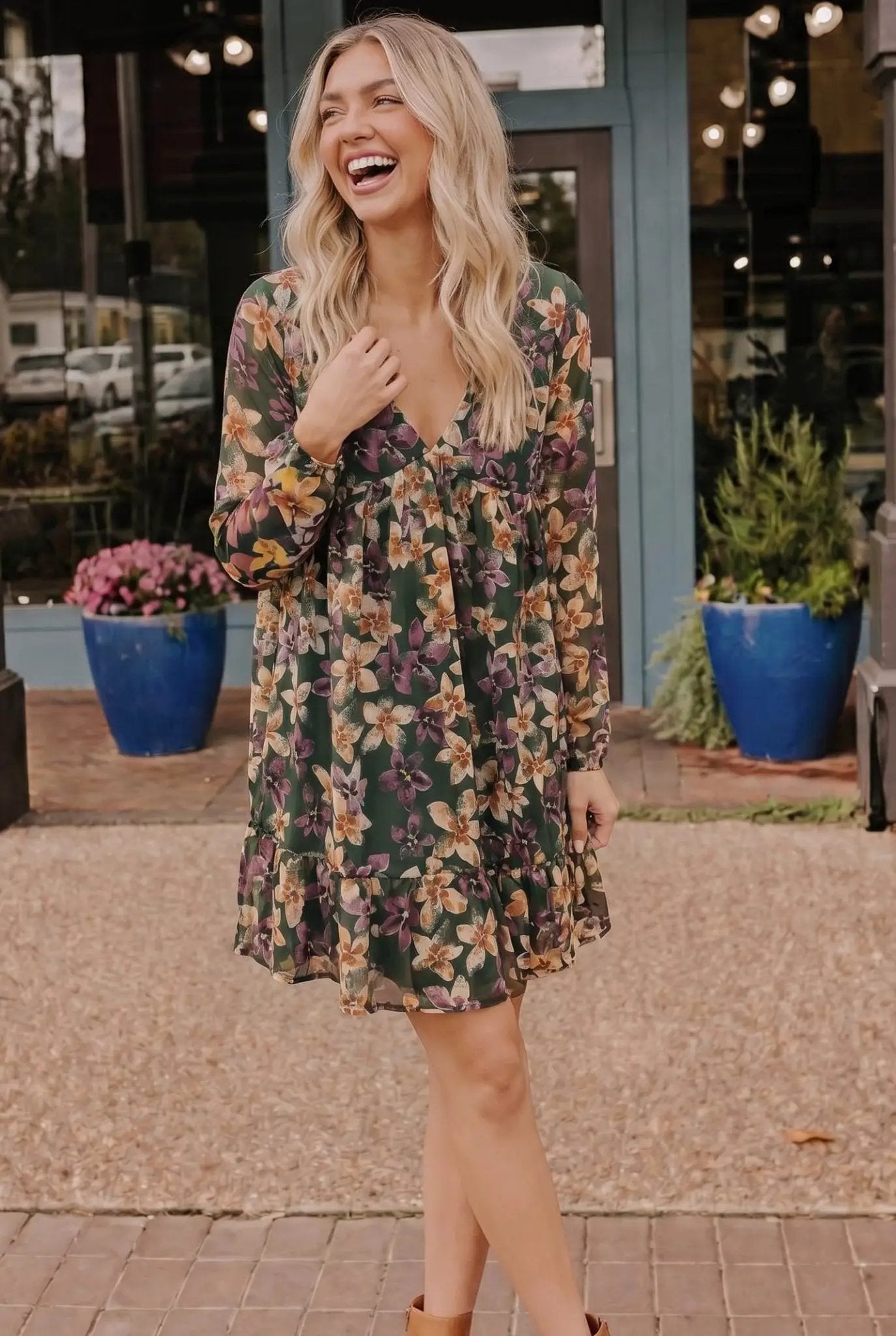 Forest Blooms Long Sleeve Mini Dress by Gilli