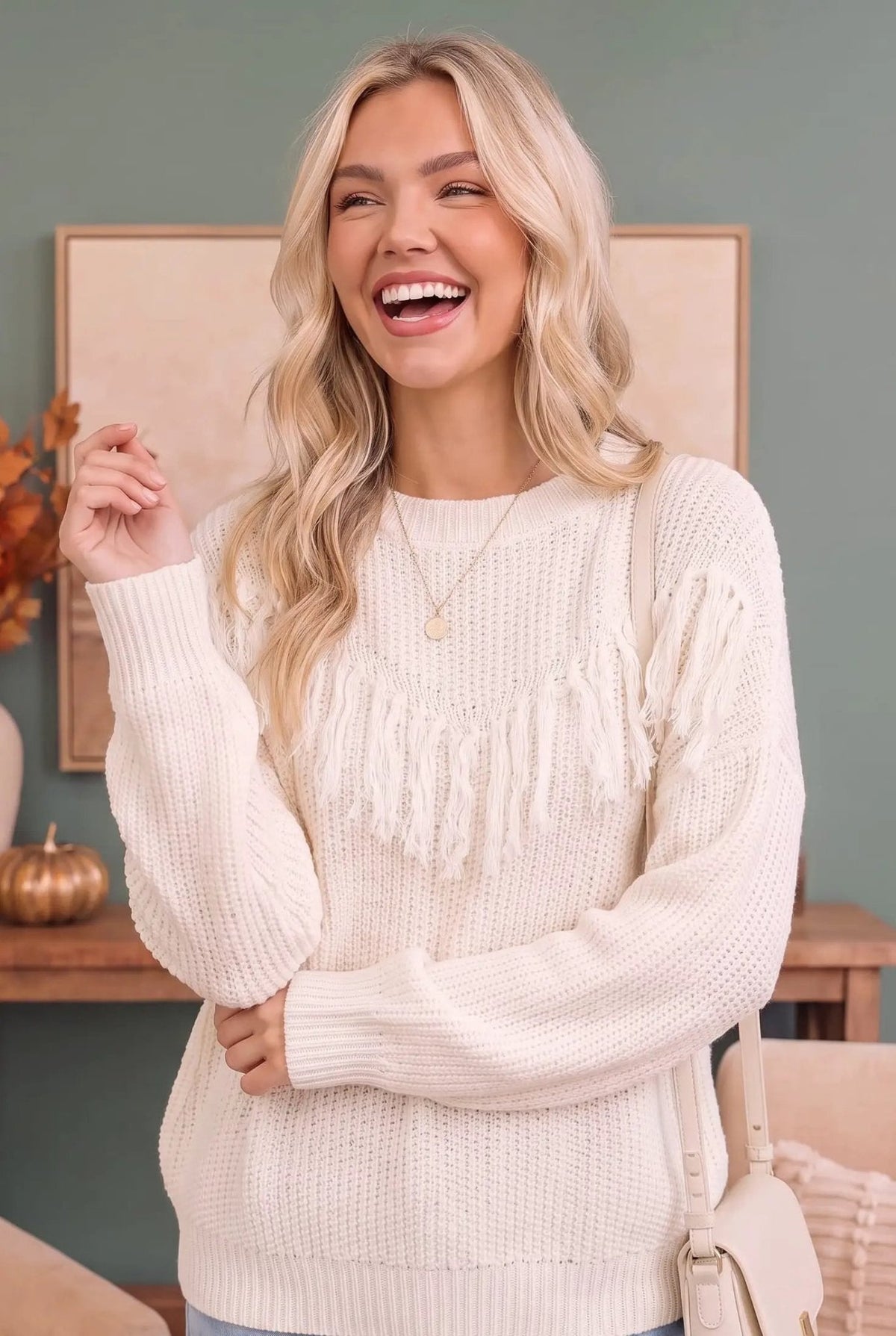 Fringe Forward Cream Knit Sweater - Bitsy Gypsy Boutique