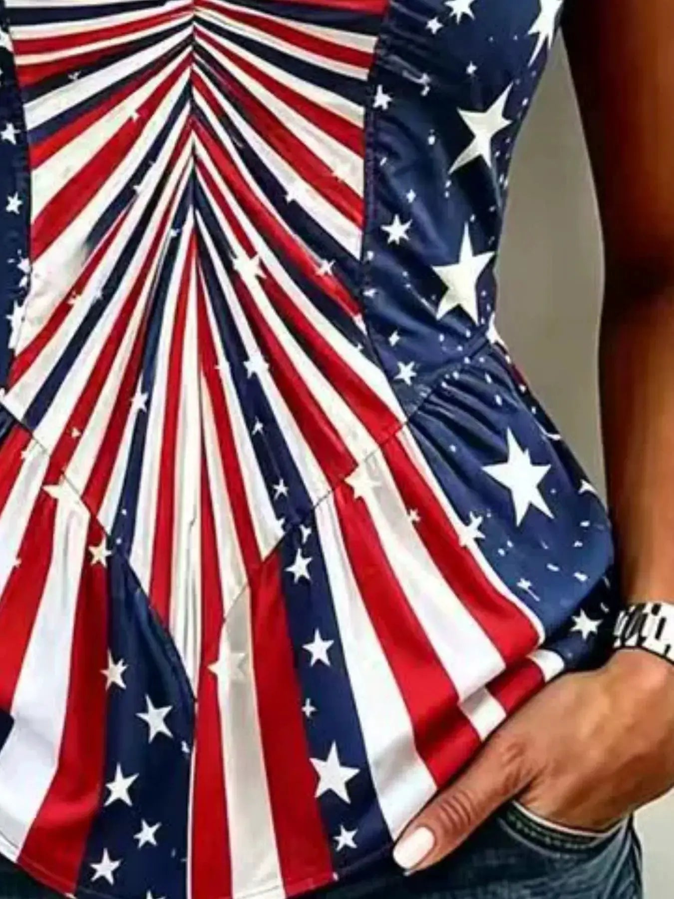 Full Size American Flag Print V-Neck Sleeveless Top Plus Size by Trendsi
