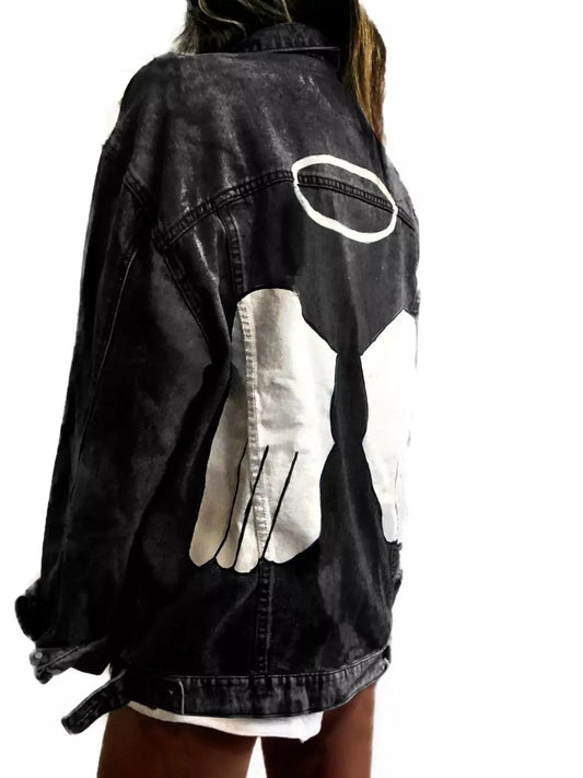 Full Size Angel Wings Graphic Back Denim Jacket Plus Size - Bitsy Gypsy Boutique