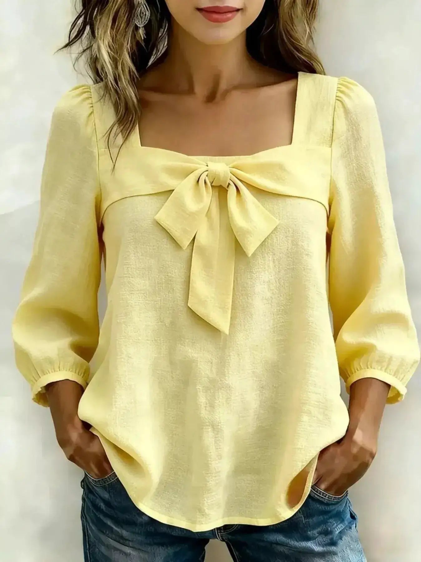 Womens Bow Front Square Neck Blouse by Trendsi