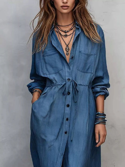Full Size Button Front Long Sleeve Shirt Dress Plus Size - Bitsy Gypsy Boutique