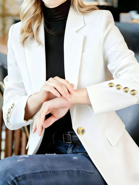 Full Size One Button Lapel Collar Blazer Plus Size - Bitsy Gypsy Boutique
