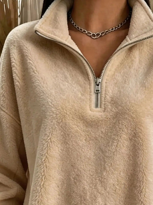 Full Size Quarter-Zip Fleece Sweatshirt Plus Size - Bitsy Gypsy Boutique