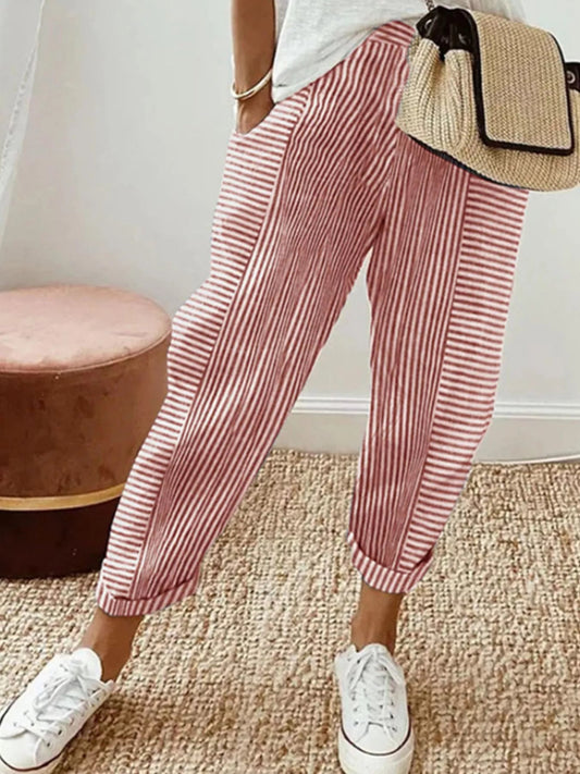 Full Size Striped Casual Pants Plus Size - Bitsy Gypsy Boutique