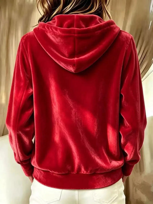 Full Size Velvet Button-Down Hooded Outerwear Plus Size by Trendsi