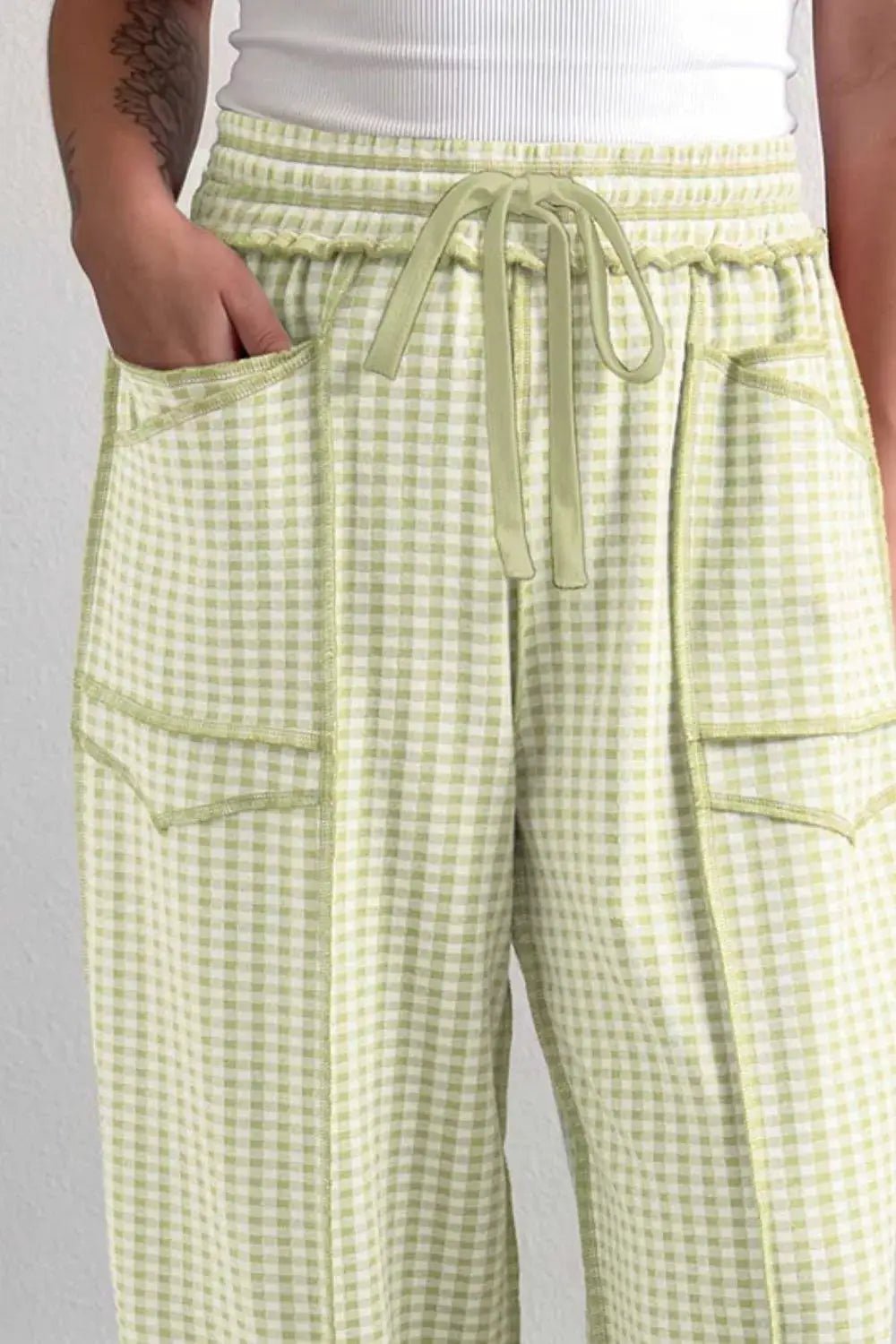Gingham High-Waisted Drawstring Wide-Leg Pants - Bitsy Gypsy Boutique