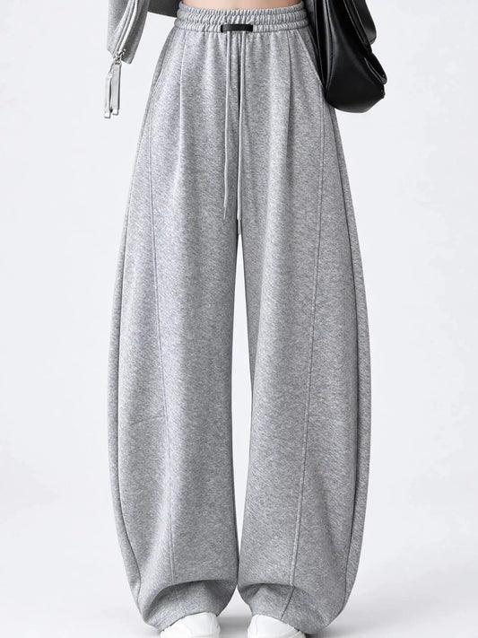 Grey High Waist Drawstring Wide Leg Sweatpants - Bitsy Gypsy Boutique