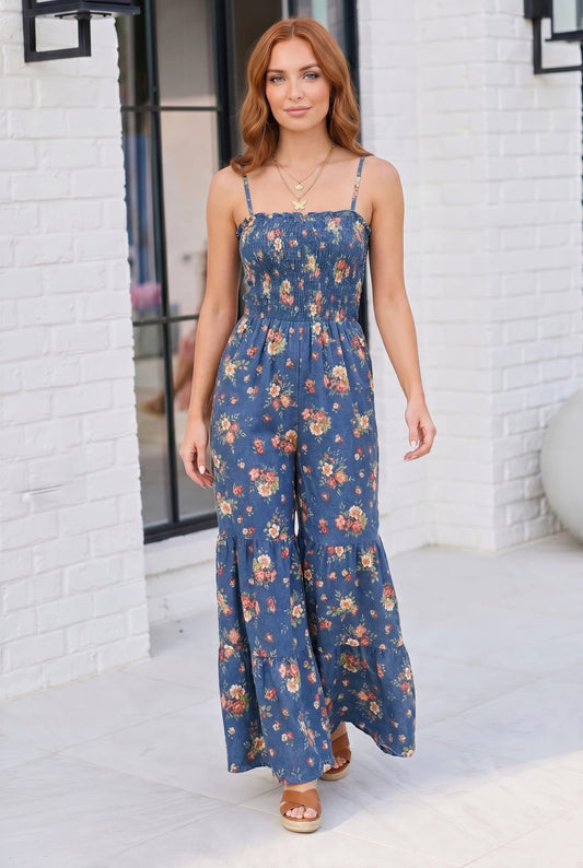 Groovy Florals Smocked Jumpsuit - Bitsy Gypsy Boutique
