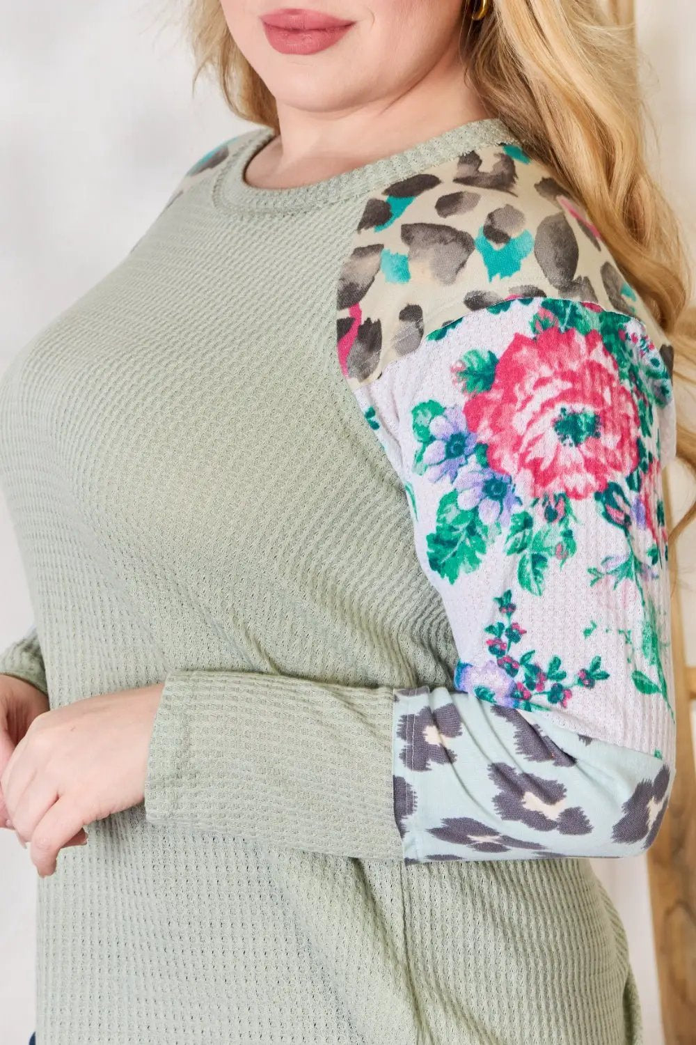 Hailey & Co Full Size Printed Round Neck Blouse by Trendsi