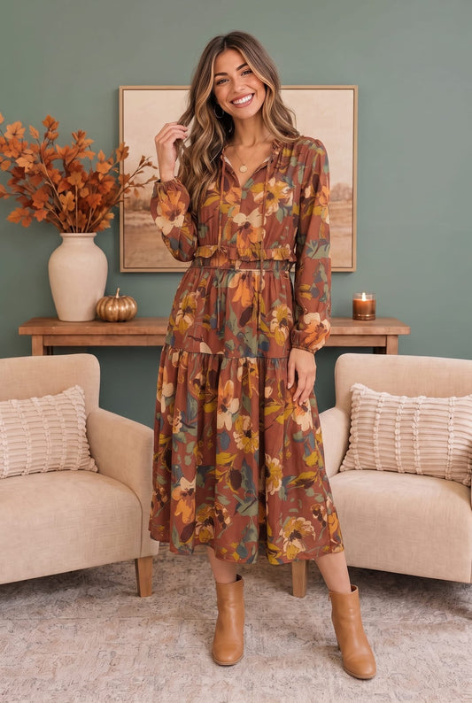 Harvest Bloom Tiered Midi Dress - Bitsy Gypsy Boutique