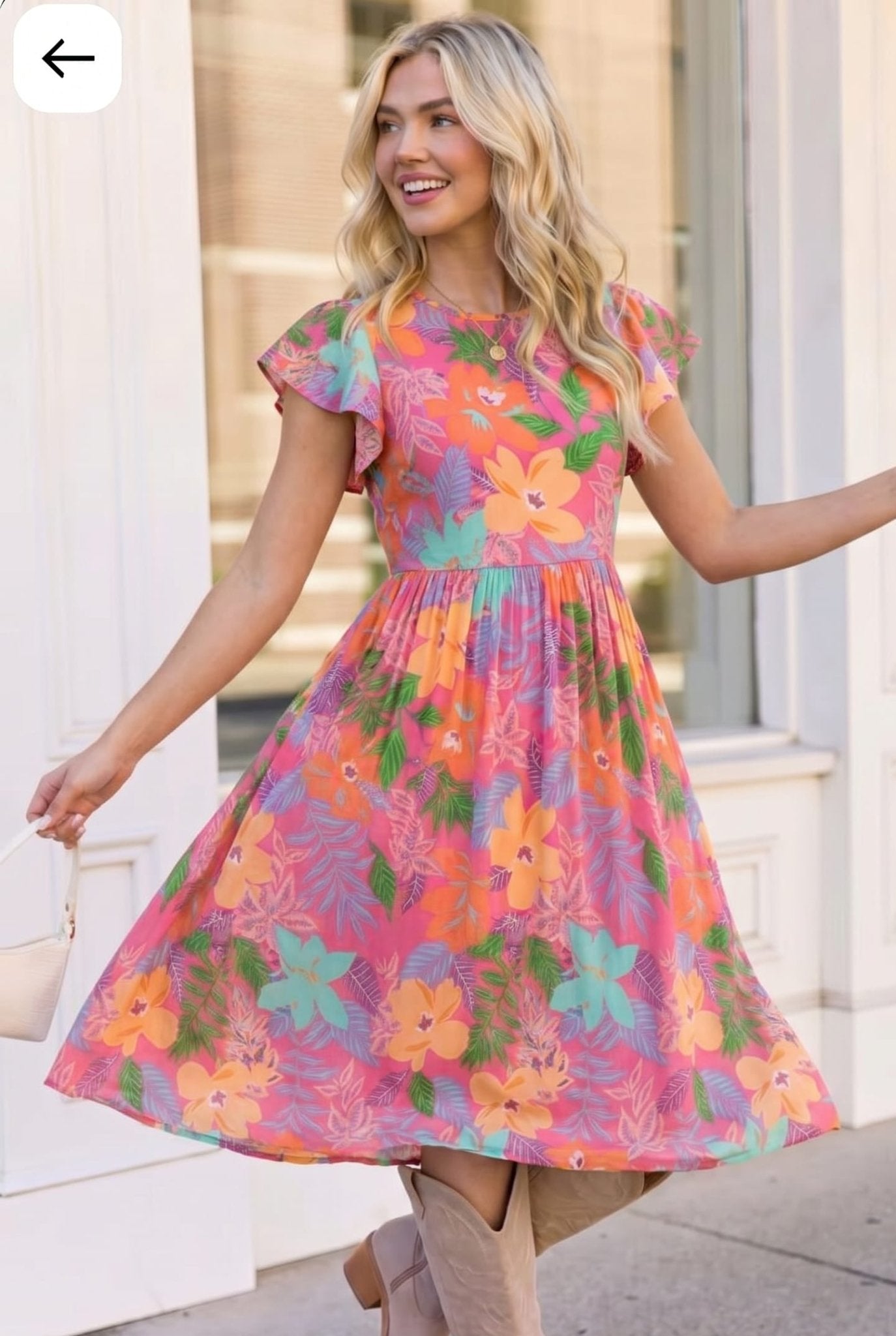 Head Turning Blooms Flutter Sleeve Midi Dress - Bitsy Gypsy Boutique