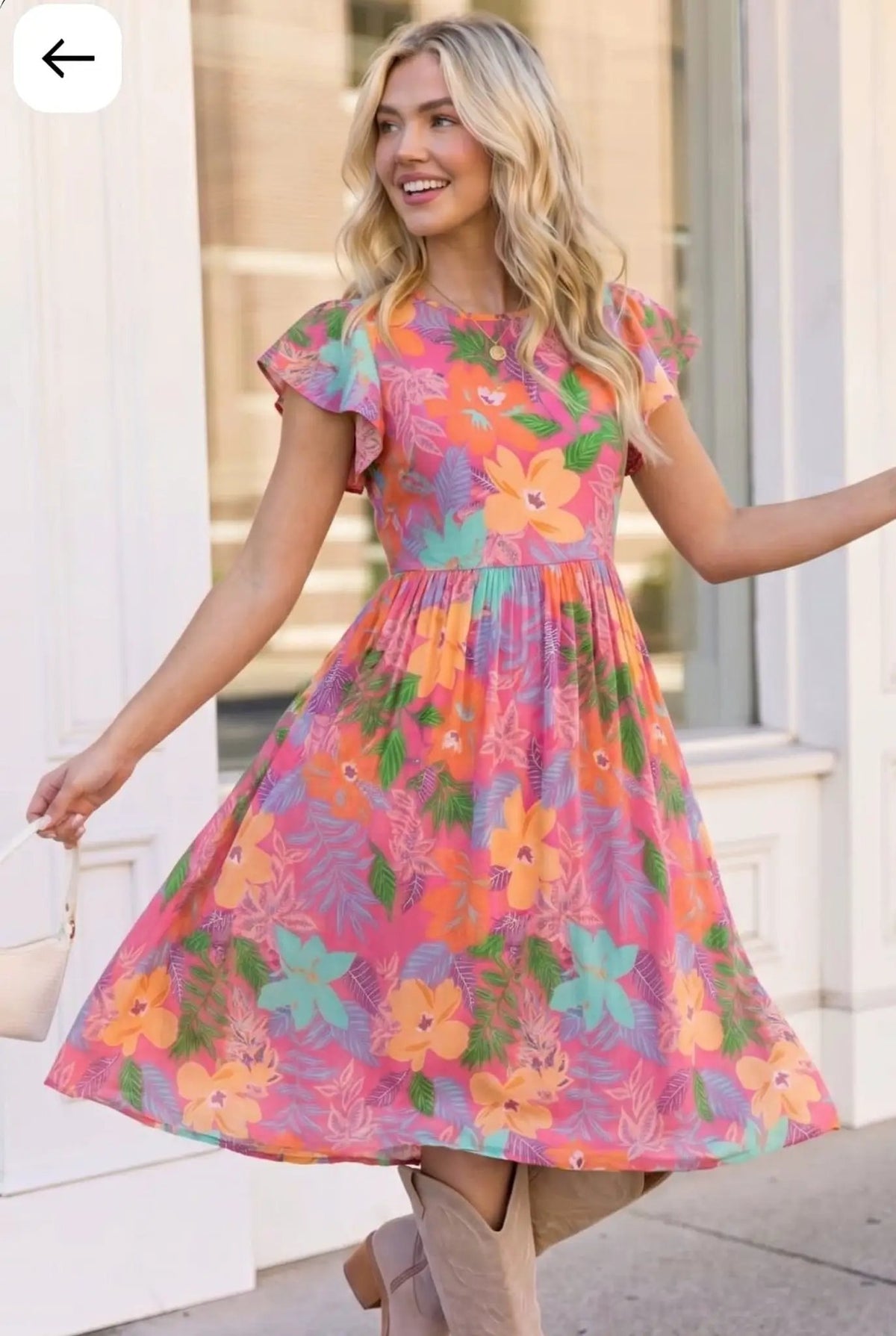 Head Turning Blooms Flutter Sleeve Midi Dress by Haptics