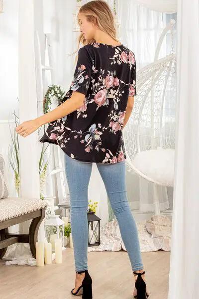 Heimish Full Size Crisscross Neck Floral Babydoll Top Plus Size by Trendsi