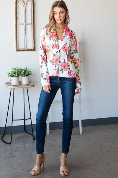 Heimish Full Size Multi Color Floral Blazers with Tunic Plus Size - Bitsy Gypsy Boutique