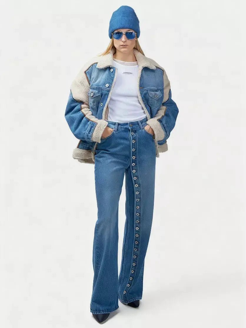 High Waisted Asymmetric Button Front Wide Leg Jeans - Bitsy Gypsy Boutique