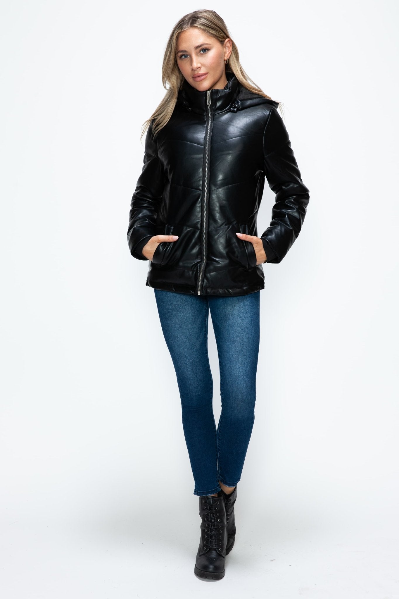 How Dare U Pocketed Zip Up Puffer Jacket with Removable Hood - Bitsy Gypsy Boutique