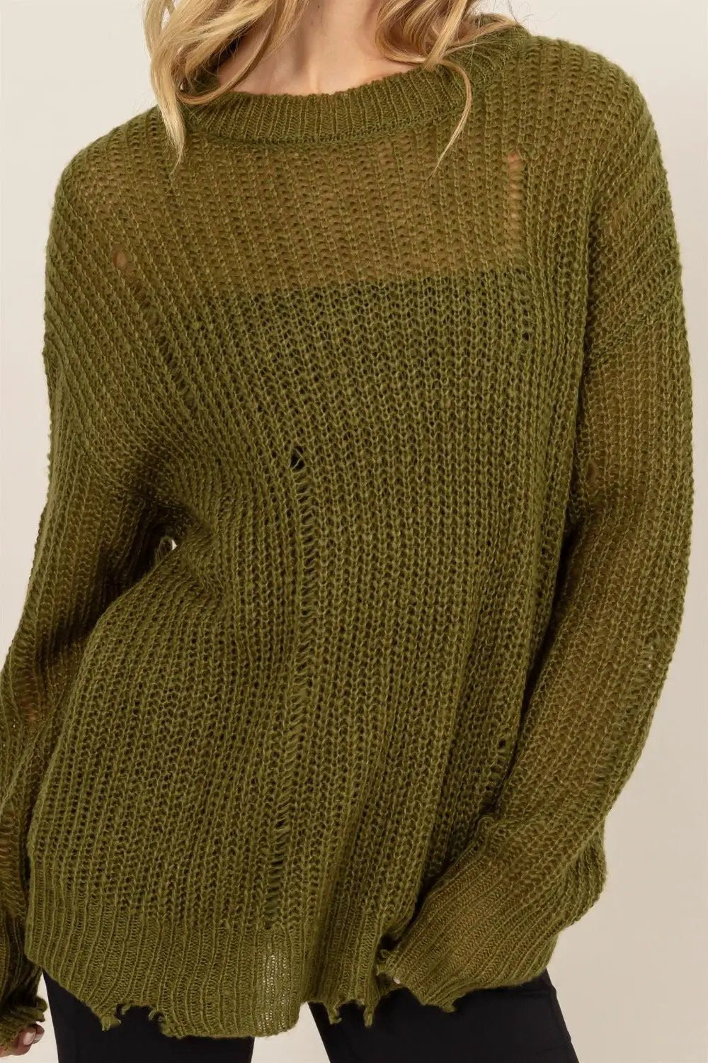 HYFVE Distressed Long Sleeve Knit Top by Trendsi