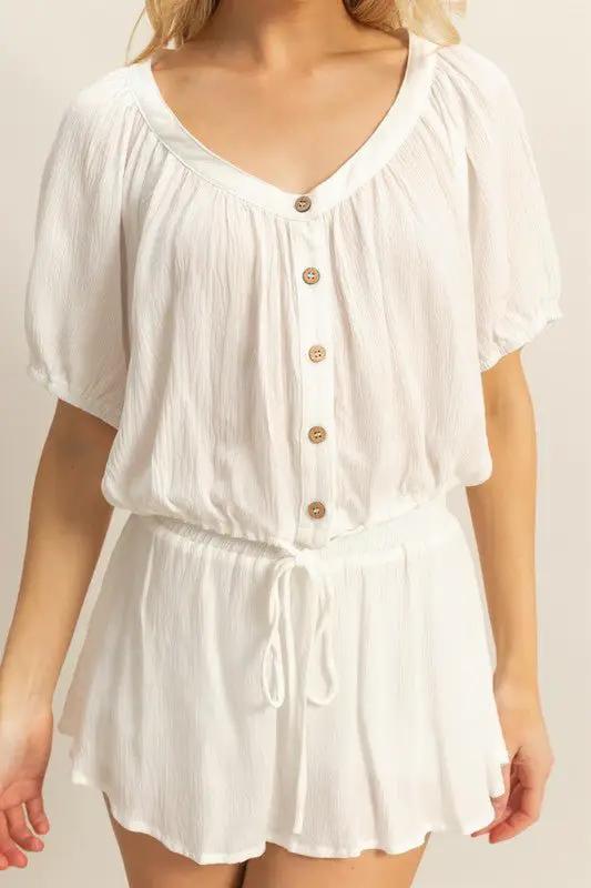 HYFVE Drawstring Hem Short Sleeve Top and Skort Set by Trendsi