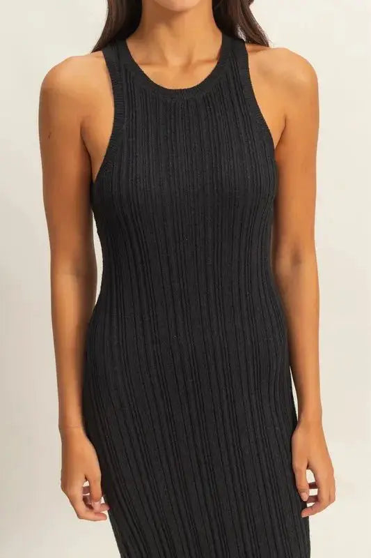 HYFVE Round Neck Bodycon Ribbed Knit Dress by Trendsi