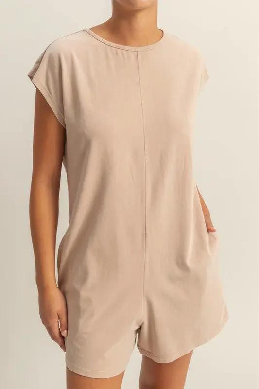 HYFVE Round Neck Cap Sleeve Relaxed Fit Breezy Romper by Trendsi