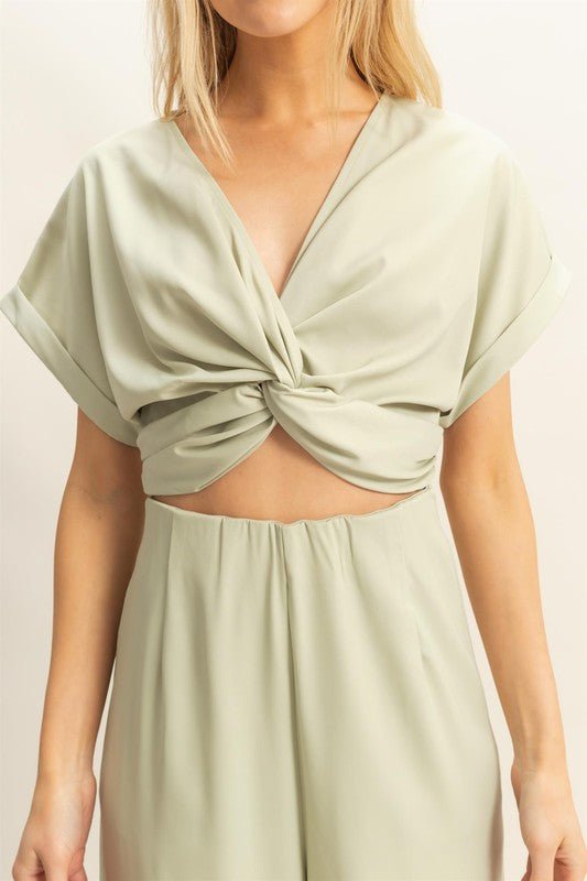 HYFVE Twisted Front Short Sleeve Top and Wide Leg Pants Set - Bitsy Gypsy Boutique