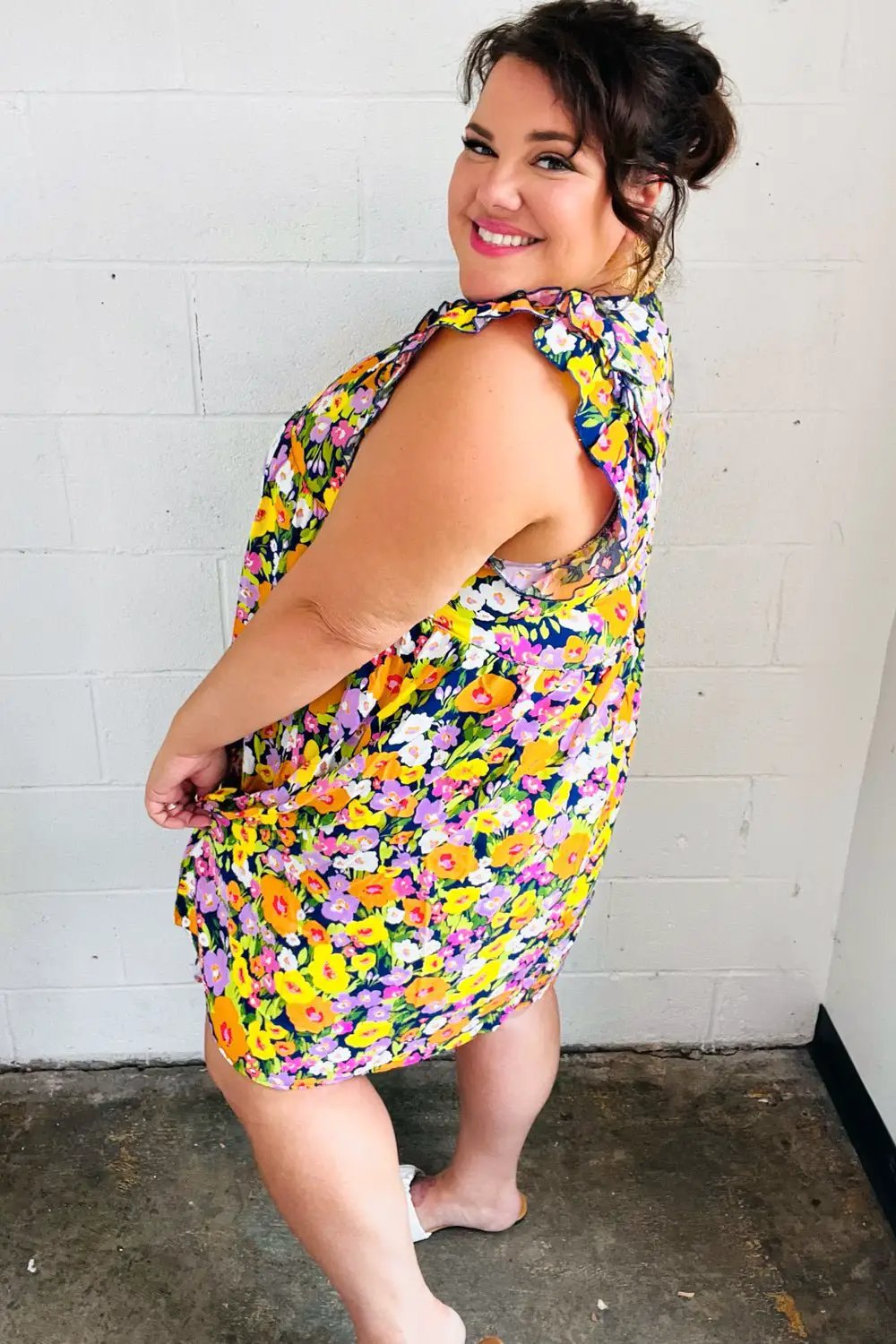 Indigo & Lemon Floral Babydoll Ruffle Dress by Haptics