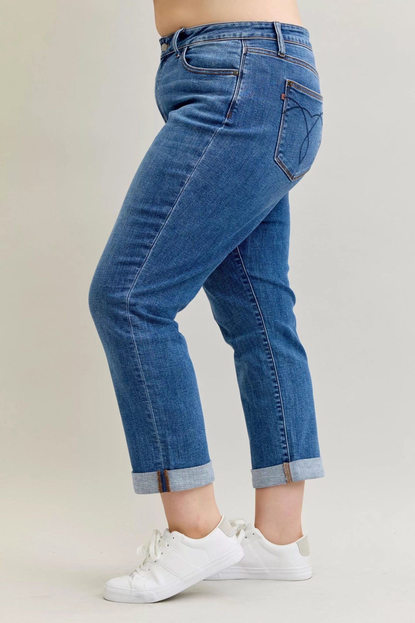 Judy Blue Full Size Mid Rise BF Classic Cuffed Jeans Plus Size - Bitsy Gypsy Boutique
