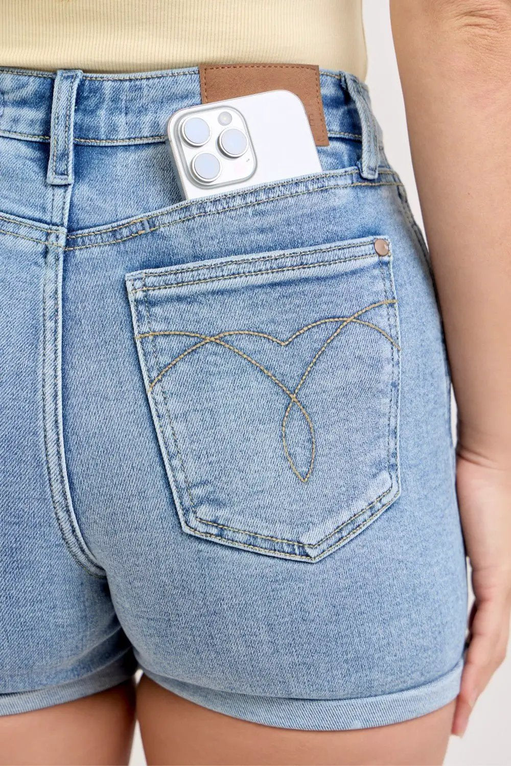 Judy Blue High-Waisted Slim Short with Cell Phone Back Pockets by Trendsi