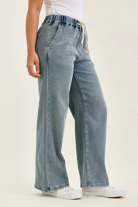 Judy Blue Hight Waist Wilhelmina Baggy Jeans with Md Aged Stone Blue Wash - Bitsy Gypsy Boutique
