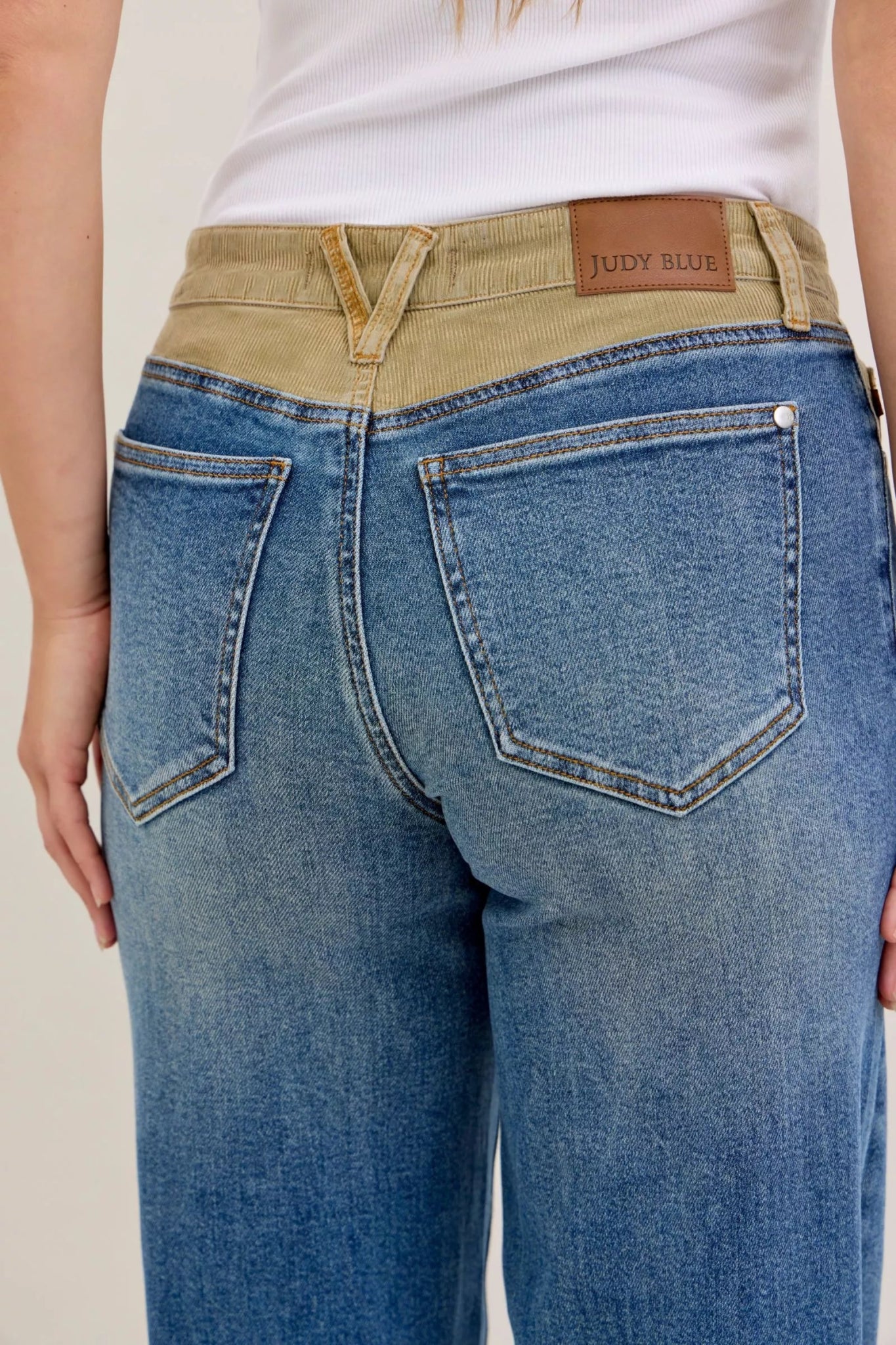 Judy Blue MR Column Straight Jeans with Corduroy Waist - Bitsy Gypsy Boutique