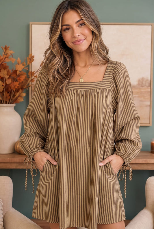 Just Darling Striped Square Neck Mini Dress - Bitsy Gypsy Boutique