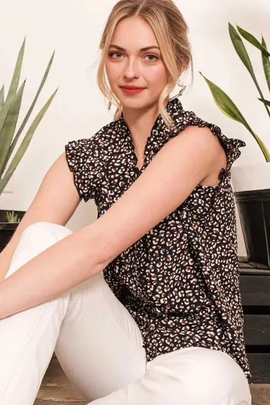 Lime 'N' Chili Multi Dot Print Sleeveless Button Down Blouse by Trendsi