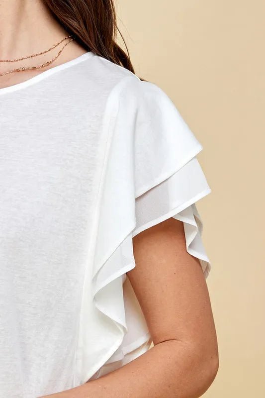 Lime 'N' Chili Round Neck Double Ruffle Cap Sleeve Top - Bitsy Gypsy Boutique