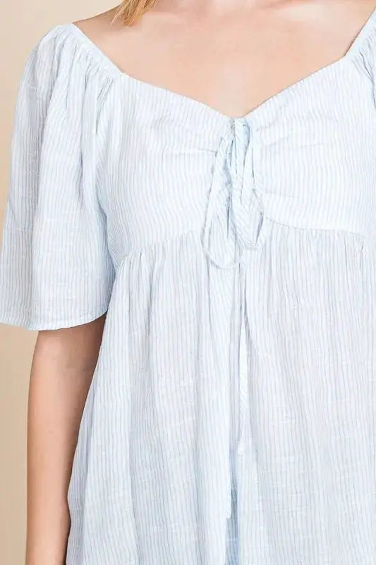 Lime 'N' Chili Thin Striped with Tie Front Babydoll Top by Trendsi