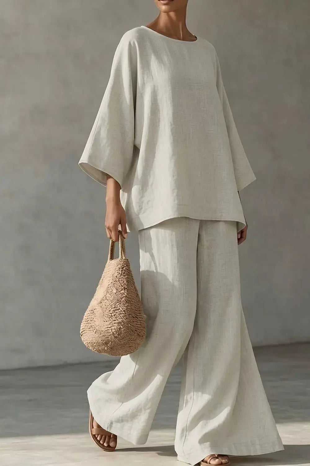 Linen Boat Neck Top and Wide-Leg Pants Set by Trendsi