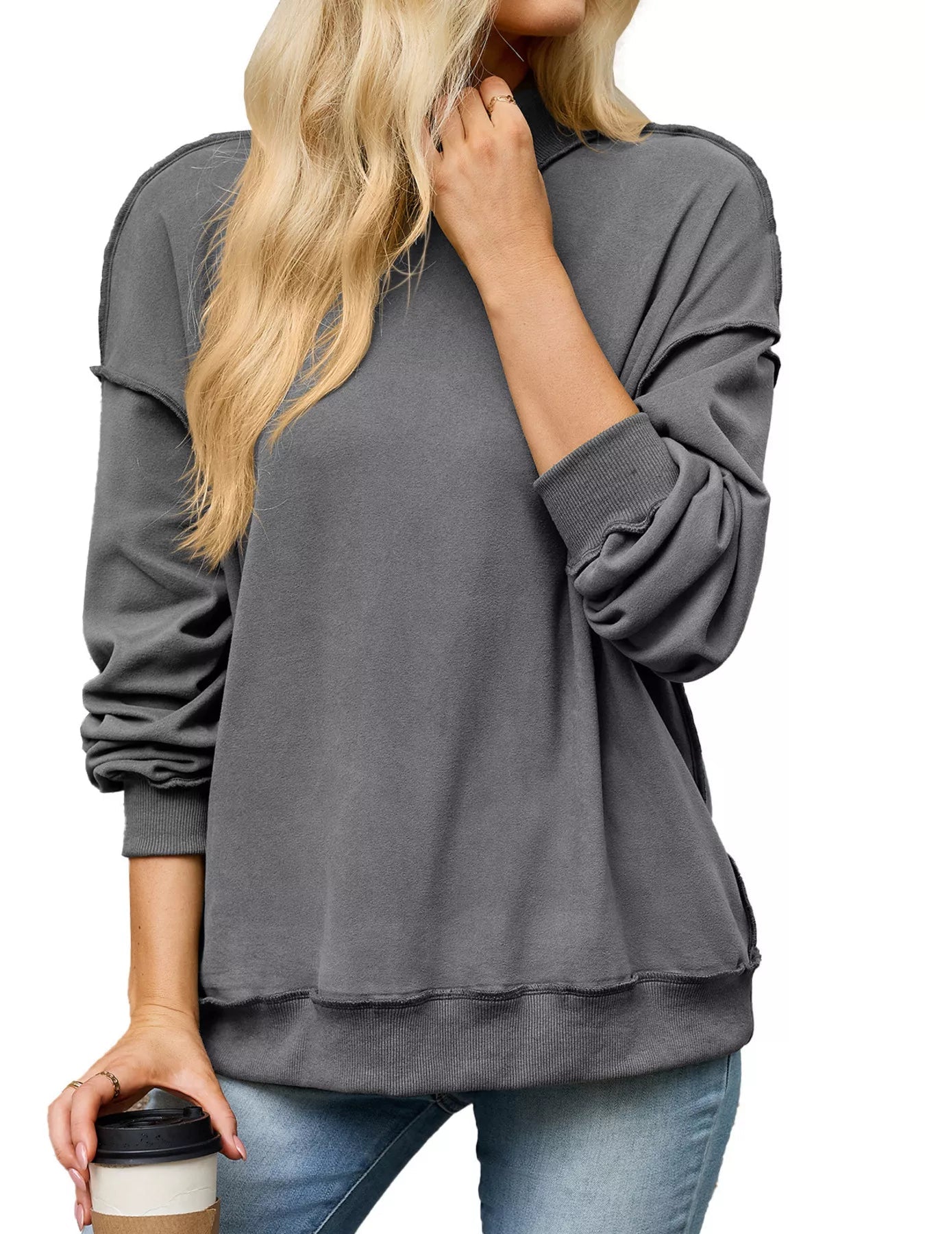 Loose Fit Crew Neck Sweatshirt - Bitsy Gypsy Boutique