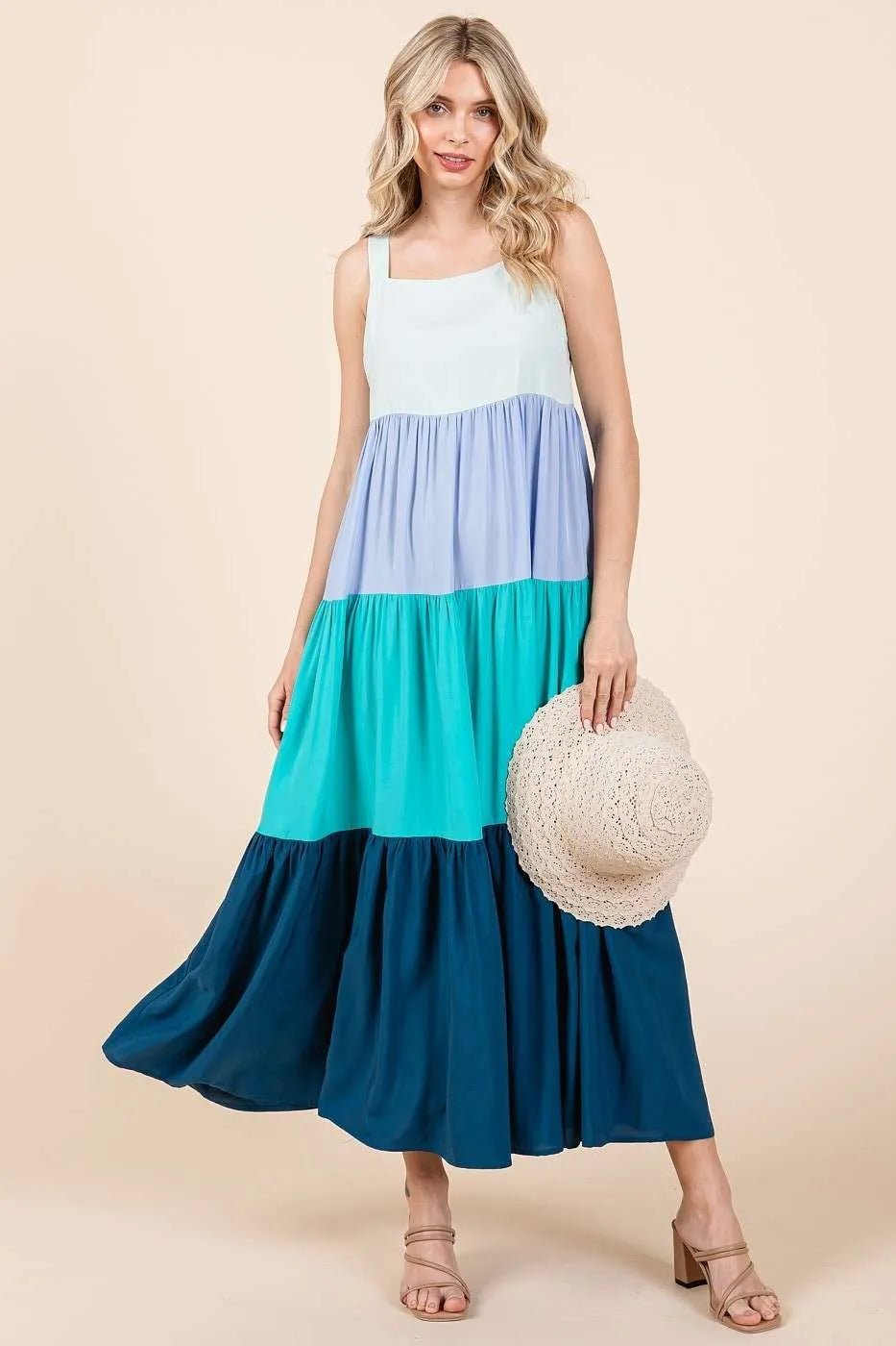 chinese dress ladies Mittoshop Color Block Tiered Pull-On Maxi Dress