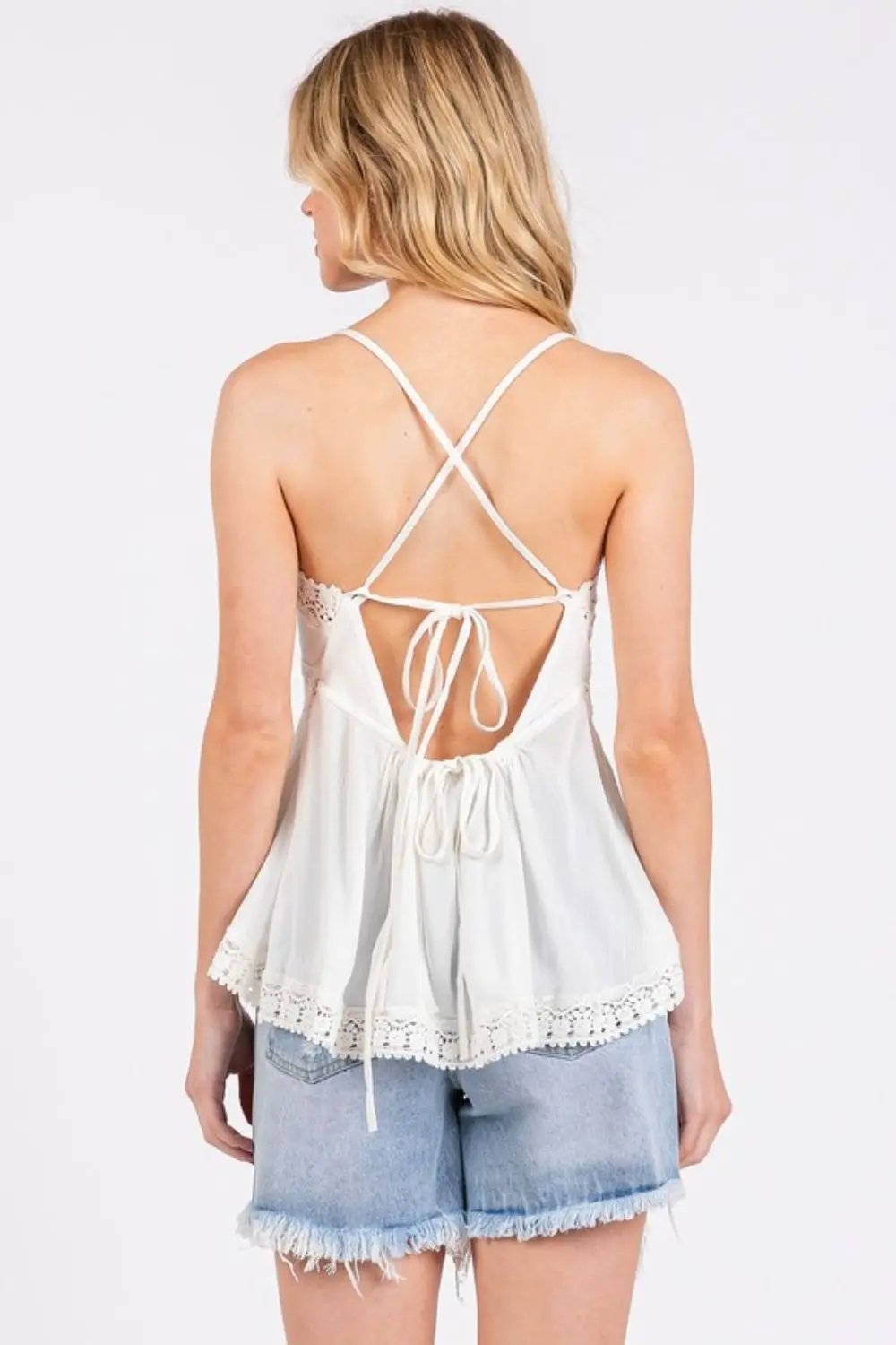 Mittoshop Crisscross Back Lace Detail V-Neck Cami by Trendsi