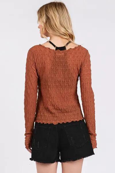 Mittoshop Lettuce Hem Boat Neck Long Sleeve Blouse by Trendsi
