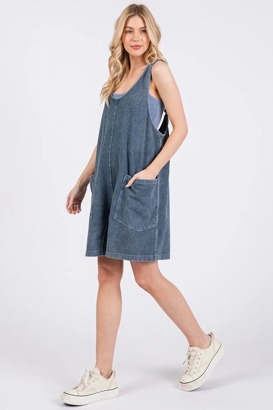 Mittoshop Low Scoop Neck Tank Washed French Terry Romper - Bitsy Gypsy Boutique