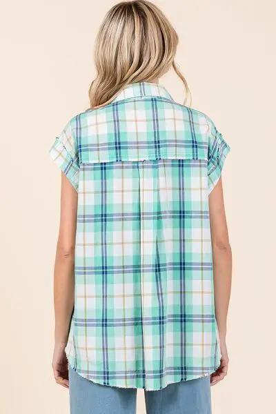 Mittoshop Mineral Wash Plaid Button Down Shirt by Trendsi